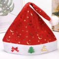 Rode pluche kerstmuts met gouden sterren, maanpatroon en feestelijke decoratie - Ster Maan Print 3-Applique Fluwelen Muts / 37x29cm