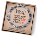 Natural black rutile and moonstone beaded bracelet for mom in a brown kraft gift box - Black Rutilated Quartz