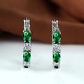 Silver hoop earrings with oval green gemstones and sparkling round white zircons - Green Zircon
