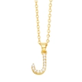 Detailed close-up of golden letter J necklace pendant with elegant faux pearl inlay - Gold Letter J