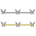 Butterfly barbell earrings in gold and silver finish with sparkling zircon stones - Butterfly Style / Steel