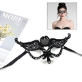 Elegant black lace masquerade mask with intricate cutout patterns and ribbon ties - 01 Heart