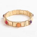 Bracciale elastico dorato martellato in stile bohémien con pietre multicolori - Bracciale elastico con perline - Pietre rosse/arancioni/viola / 6*6cm Cordino elastico