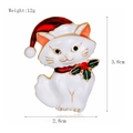 Christmas cat brooch with red hat and green leaves in white enamel finish 12g - xz4557A White Cat