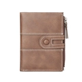 Vertical fold brown leather wallet with snap closure and stylish white stitching details - Light Coffee