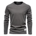 Men's dark charcoal cotton long sleeve T-shirt with ribbed crew neck and slim fit design - Dark Gray