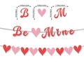 Pink and red glitter Be Mine Valentine banner set with heart accents and sizing info - Valentine's Day Be Mine Heart Banner
