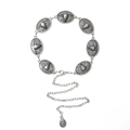 Vintage silver waist chain belt with embossed longhorn bull plaques for dresses - Vintage Silver - Bull Head Relief