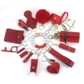 14-piece red rhinestone safety keychain set with plush ball and protective accessories - Red