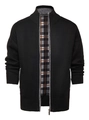 Detail view of men's black knit cardigan featuring a stylish plaid lining and stand collar - M / Black
