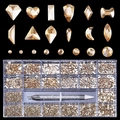 21-vaks nail art set met amberkleurige hart en maan glazen strasstenen en een stippenpen - Amber Goud Stijl (A1054-03)