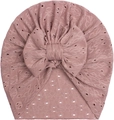 Detailed texture of dusty pink mesh baby turban hat with a large decorative bow - Taro Purple