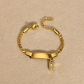 Golden link chain bracelet featuring an engraved ID plate and a sparkling zircon letter K charm - Gold Letter K