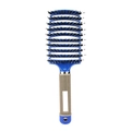 Blue vented hair brush with boar bristles and ergonomic beige handle for professional styling - Blue