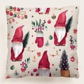 Funda de cojín navideña de lino con gnomos en acuarela y árboles de Navidad decorados - 45x45 cm / Estilo 7-Gnomo de Navidad de acuarela