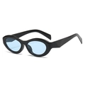 Retro oval cat eye sunglasses with thick black frame and light blue transparent lenses - Black Frame Blue Lens