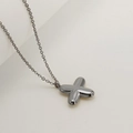Polished silver titanium steel bubble letter X pendant necklace on a delicate chain - Letter X / Silver