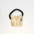 Elegant gold square alloy hair tie with brushed mesh texture on black elastic band - Square Grid Brushed (Hair Tie 71)