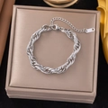 Double-layered stainless steel twist chain necklace with lobster clasp in gift box - Double-layer Intertwined Bracelet-Steel Color