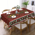Mantel navideño con cuadros rojos y negros clásicos adornado con ramas de pino y esferas - 140cm*180cm / Cuadros Buffalo Rojo Negro/Estampado de Bolas de Navidad de Pino