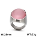 Chic oval pink cat eye stone ring in polished stainless steel band, 28mm wide - US 7 / Silver Band Pink Stone Style (KR89004-K)