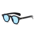 Retro-Sonnenbrille mit rundem schwarzem Rahmen, hellblauen Gläsern und Goldnieten - Schwarzer Rahmen Blaue Gläser