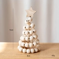 Petit sapin de Noël minimaliste en perles de bois avec étoile, hauteur 16cm - Arbre à Perles en Bois Naturel