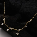 Collier raffiné en argent S925 doré avec perles irrégulières et oxydes de zirconium brillants - Argent 925 / Or 18K