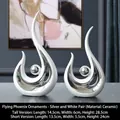 Modern silver ceramic phoenix sculpture set for minimalist living room home decor - Phoenix Flight - White Silver Pair