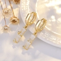 Elegant gold S925 silver hoop earrings with white bamboo design and butterfly accents - Bamboo (NN366)