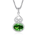 Elegant S925 silver necklace with green oval gemstone and heart cloud motifs - Emerald Green