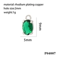 Detail of green oval zircon pendant in rhodium plated copper with 9mmx5mm dimensions - Silver/Green Zirconia