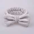Light gray plush coral fleece headband with large bow for face washing and makeup - Grey Headband 1pc
