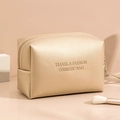 Portable champagne gold waterproof cosmetic bag with large capacity and leather texture - Octagonal Pouch / Gold