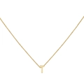 Detail shot of the gold uppercase T letter pendant on a fine O-link chain necklace - Gold T