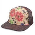 Cappellino trucker in paglia a fiori con visiera marrone a motivo coccodrillo - Regolabile (54-60cm) / Floreale Marrone (A#)