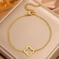 Gold hollow clover titanium steel bracelet for women with elegant lobster clasp and chain - Gold Hollow Clover Charm