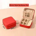Portable burgundy PU leather mini jewelry box with mirror and zipper closure, 10x10x5cm - Bordeaux Red (With Mirror)