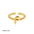 Adjustable 18K gold bead ring featuring a polished letter F initial charm design - Letter F Style (T249_6)