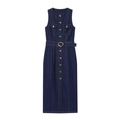 Abito midi in denim blu scuro senza maniche con bottoni dorati e cintura in vita - XS / Blu scuro