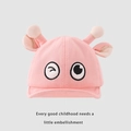 Berretto neonato in maglia rosa con occhi di cartone animato e orecchie 3D morbide - Bimbo 0-3 Anni 46-48CM / Rosa