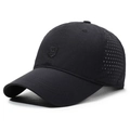 Black breathable quick-dry baseball cap with laser-perforated side and R logo embroidery - Adjustable / Black with Black Embroidery