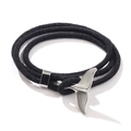 Bracciale multistrato in corda intrecciata nera con chiusura a coda di balena argento - Corda Nera Coda di Balena Argento