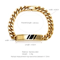 Gold Cuban chain bracelet in stainless steel with a black geometric pattern plate - Gold Textured (W-6-1)