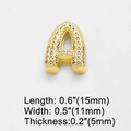 Detail of gold letter A pendant with cubic zirconia, size dimensions 15mm by 11mm - Letter A