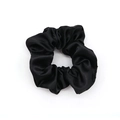 Classic black satin scrunchie with a glossy silk-like finish for hair styling - Black