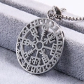 Silver Viking compass pendant necklace in stainless steel on grey velvet display - Pendant Only / Steel