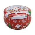 Red Merry Christmas tin container with Santa Claus and reindeer festive illustration - D245-Red Merry Christmas!