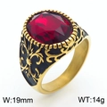 Vintage gold men's ring with red oval gemstone and baroque floral carvings - Style E Gold Red (KR109917-TGX)