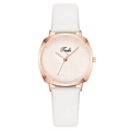 Fashionable women's square quartz watch with white leather strap and rose gold dial - Square Dial / White